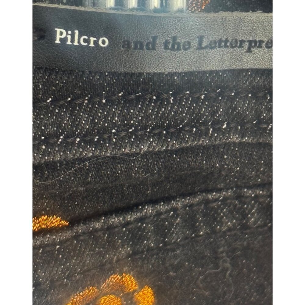 Pilcro & the Letterpress Black Jeans Sz 25 Slim Straight Gold Floral Embroidered - Picture 6 of 11